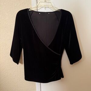 Black 90s velvet v neck cross wrap top